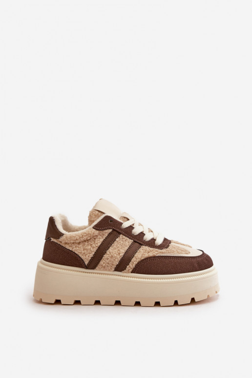 Warm Women's Platform Sneakers with Fur Brown Daivlene