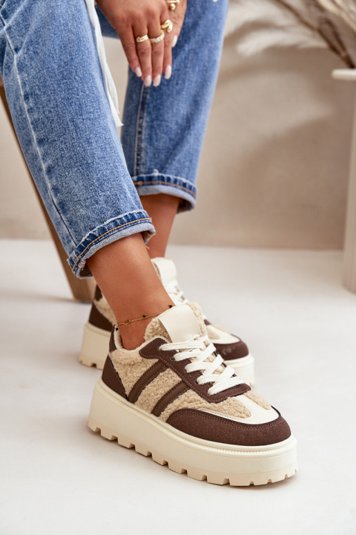 Warm Women's Platform Sneakers with Fur Brown Daivlene
