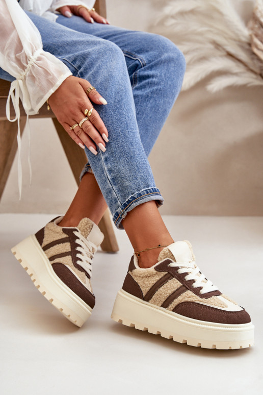 Warm Women's Platform Sneakers with Fur Brown Daivlene