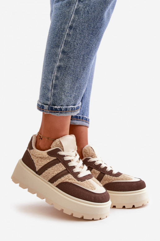 Warm Women's Platform Sneakers with Fur Brown Daivlene