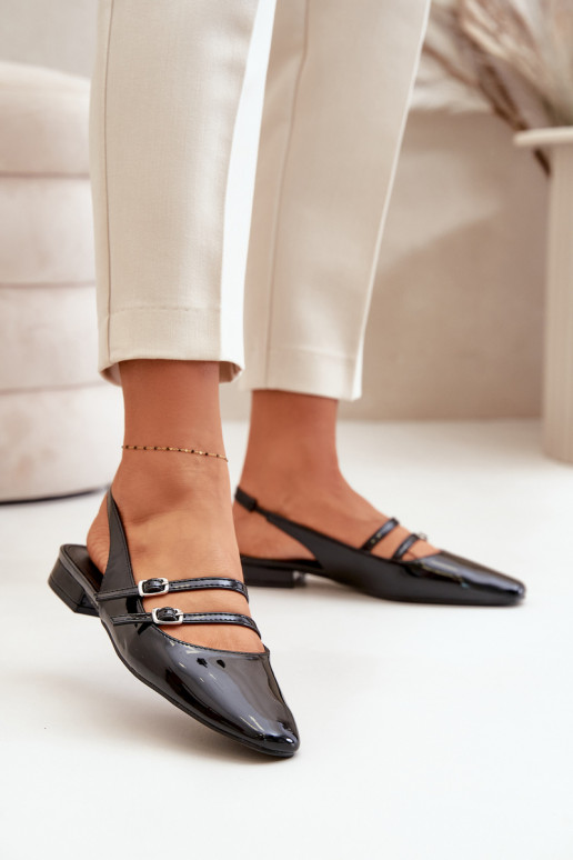 Lacquered Ballet Flats With Straps On Low Heel Black Bialettia Lacquered Ballet Flats With Straps On Low Heel Black Bialettia