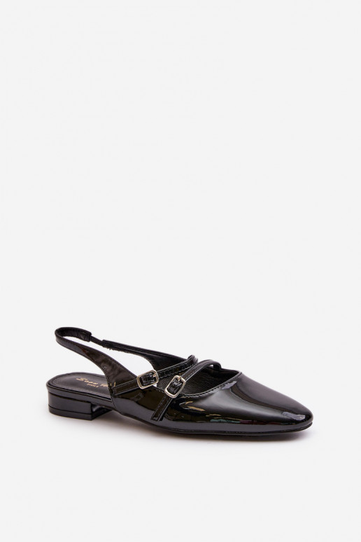 Lacquered Ballet Flats With Straps On Low Heel Black Bialettia Lacquered Ballet Flats With Straps On Low Heel Black Bialettia