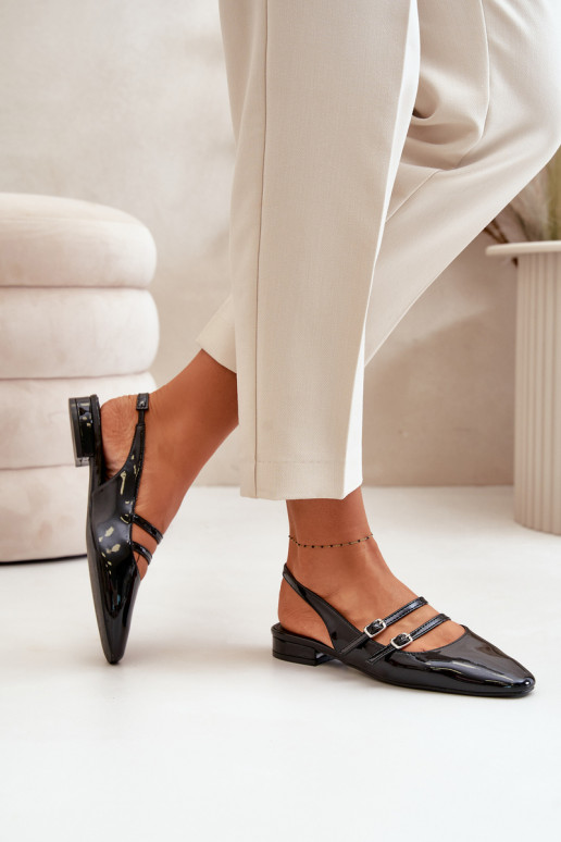 Lacquered Ballet Flats With Straps On Low Heel Black Bialettia Lacquered Ballet Flats With Straps On Low Heel Black Bialettia
