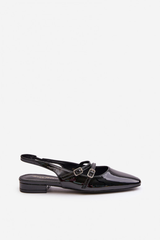 Lacquered Ballet Flats With Straps On Low Heel Black Bialettia Lacquered Ballet Flats With Straps On Low Heel Black Bialettia