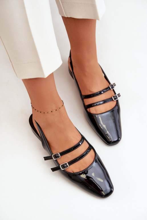 Lacquered Ballet Flats With Straps On Low Heel Black Bialettia Lacquered Ballet Flats With Straps On Low Heel Black Bialettia
