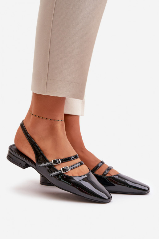 Lacquered Ballet Flats With Straps On Low Heel Black Bialettia Lacquered Ballet Flats With Straps On Low Heel Black Bialettia