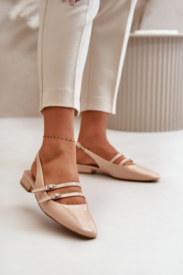 Lacquered Ballet Flats With Straps On Low Heel Beige Bialettia 2