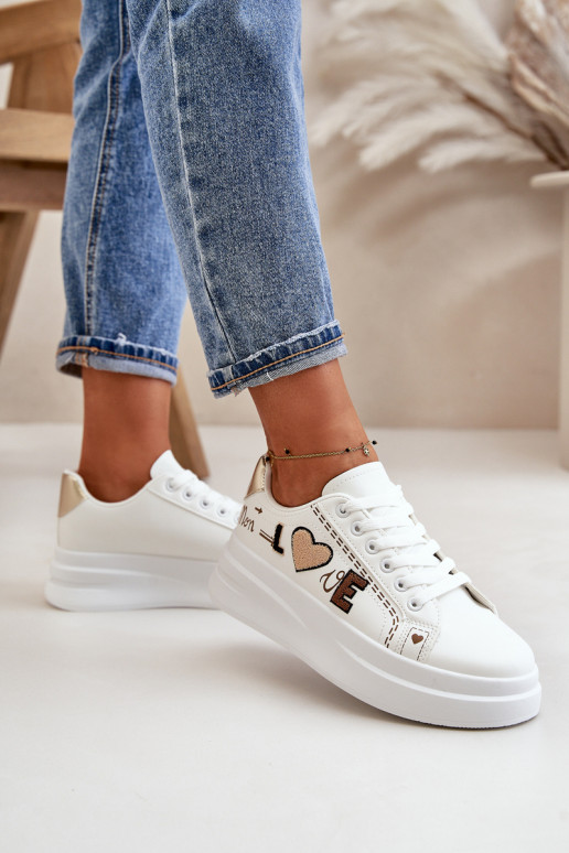 Women's Platform Sneakers With Decorative Writing White Orlian