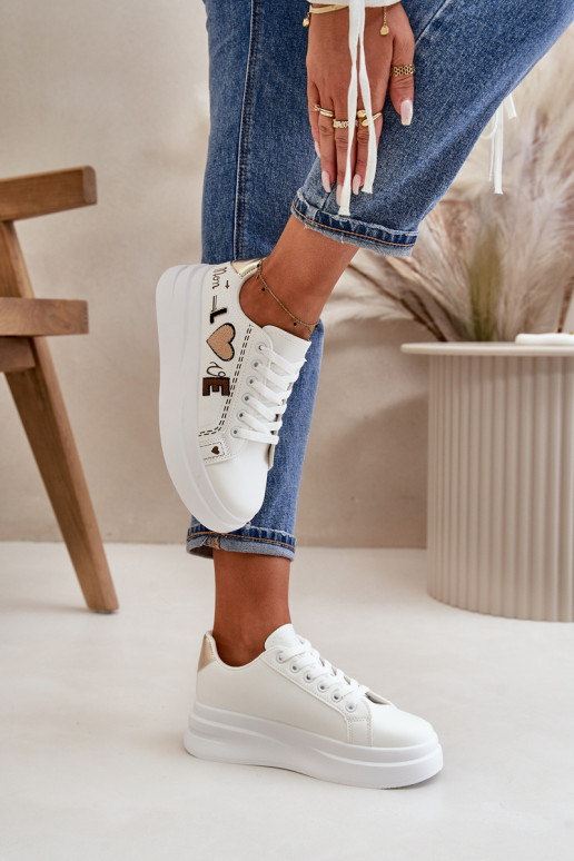 Women's Platform Sneakers With Decorative Writing White Orlian