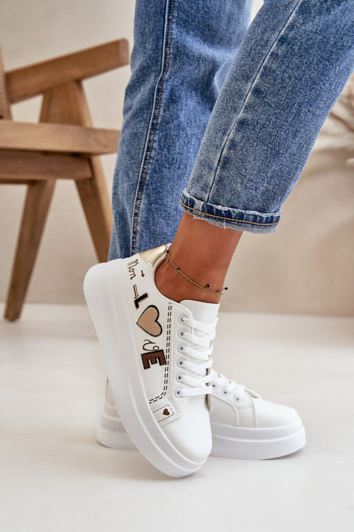 Women's Platform Sneakers With Decorative Writing White Orlian