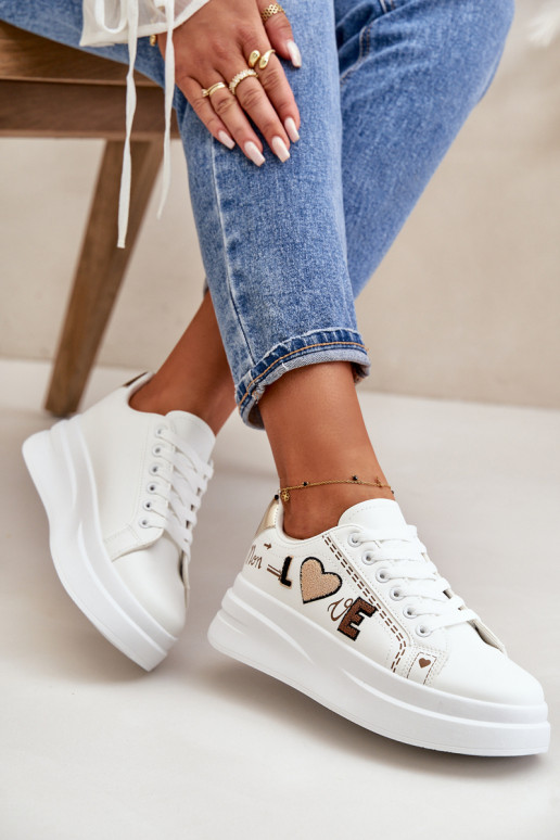Women's Platform Sneakers With Decorative Writing White Orlian