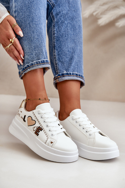 Women's Platform Sneakers With Decorative Writing White Orlian