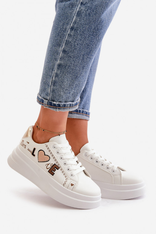 Women's Platform Sneakers With Decorative Writing White Orlian