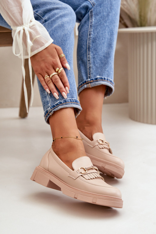 Women's Moccasins With Decoration Eco Leather Beige Tialorae Women's Moccasins With Decoration Eco Leather Beige Tialorae