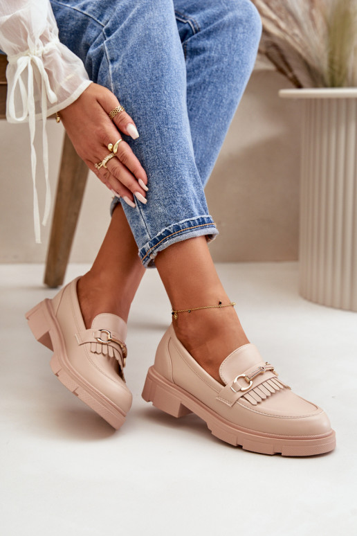 Women's Moccasins With Decoration Eco Leather Beige Tialorae Women's Moccasins With Decoration Eco Leather Beige Tialorae