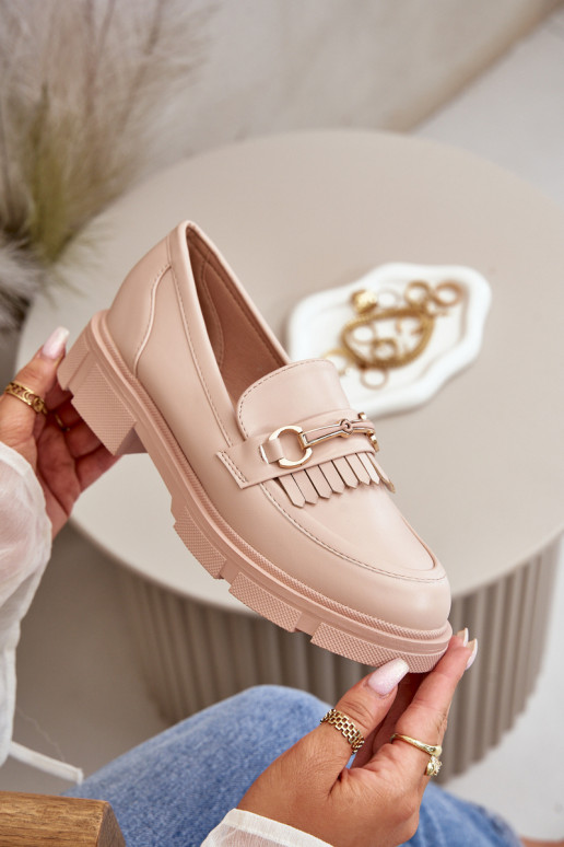 Women's Moccasins With Decoration Eco Leather Beige Tialorae Women's Moccasins With Decoration Eco Leather Beige Tialorae