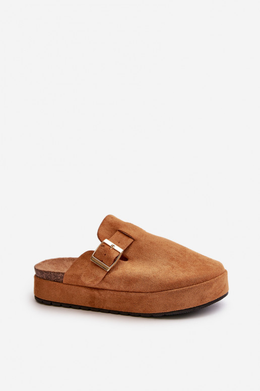 Women's Platform Clogs With Golden Buckle Camel Terilaina
