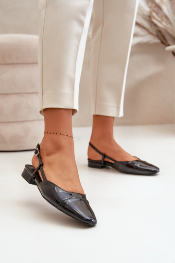 Glossy Ballerinas On Low Heel With Open Heel Black Kairael 2
