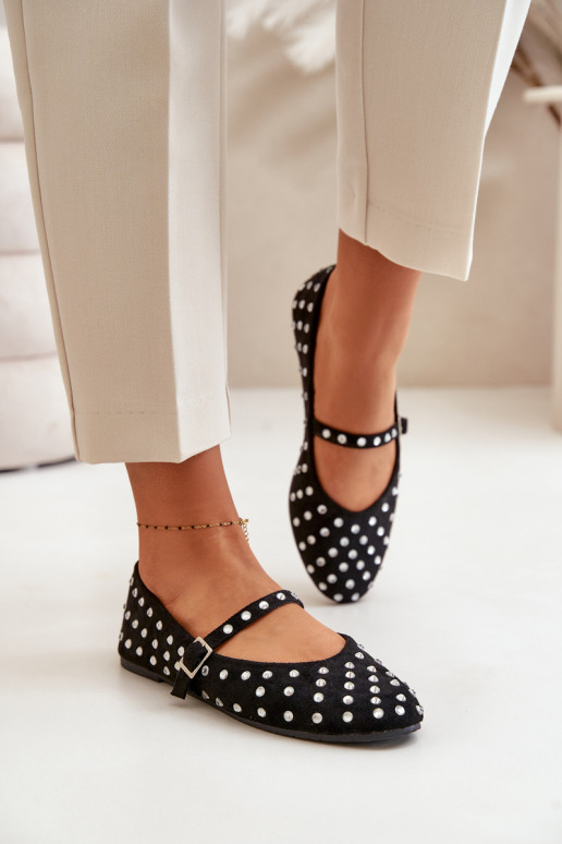 Decorated Ballerinas With Strap Eco Suede Black Tirilissa Decorated Ballerinas With Strap Eco Suede Black Tirilissa