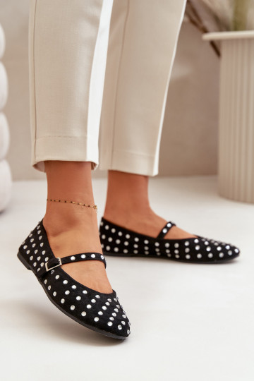 Decorated Ballerinas With Strap Eco Suede Black Tirilissa 2