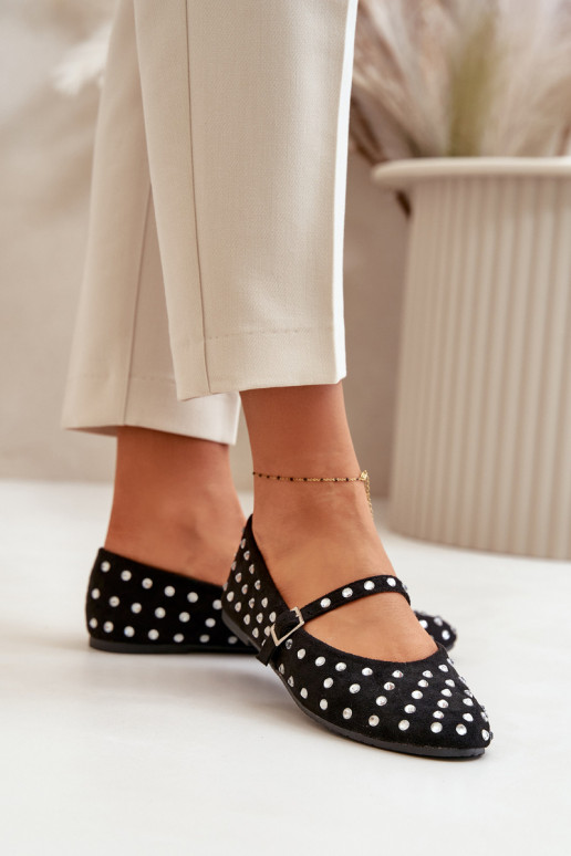 Decorated Ballerinas With Strap Eco Suede Black Tirilissa Decorated Ballerinas With Strap Eco Suede Black Tirilissa