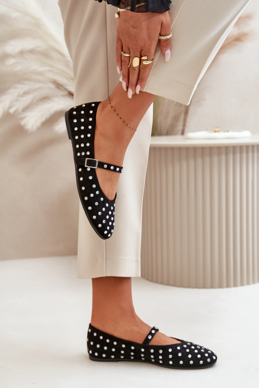 Decorated Ballerinas With Strap Eco Suede Black Tirilissa Decorated Ballerinas With Strap Eco Suede Black Tirilissa