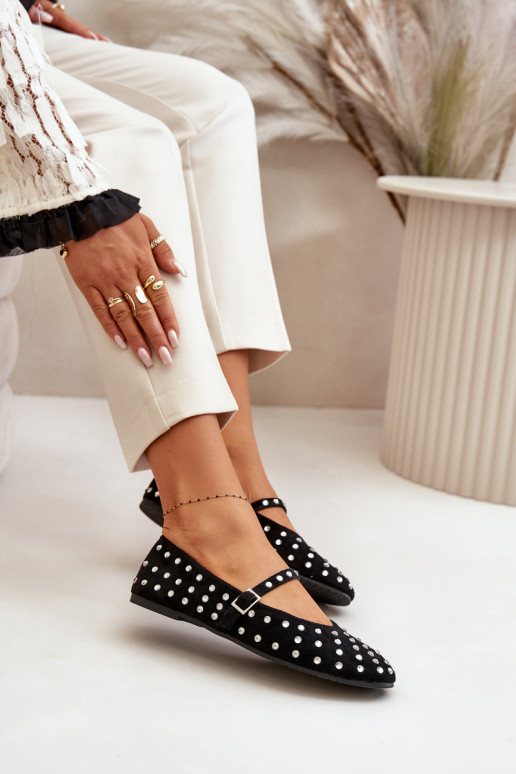 Decorated Ballerinas With Strap Eco Suede Black Tirilissa Decorated Ballerinas With Strap Eco Suede Black Tirilissa