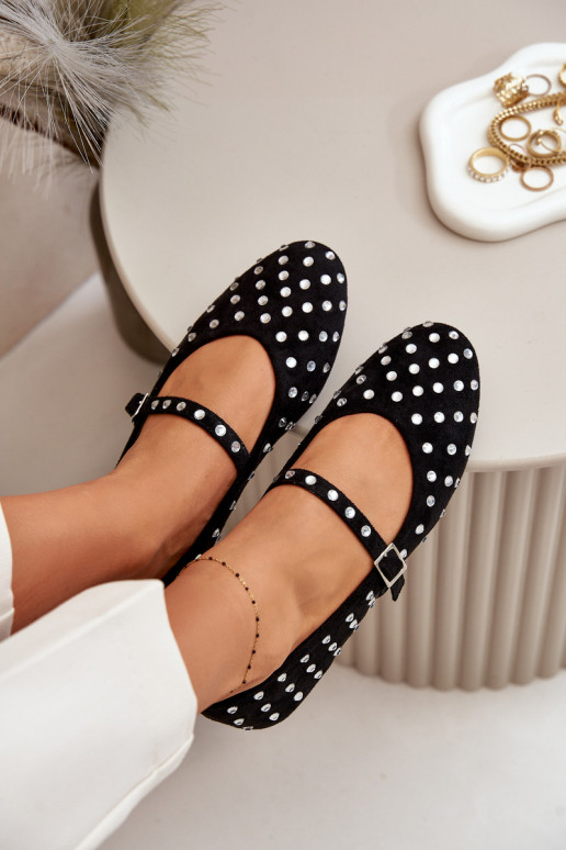 Decorated Ballerinas With Strap Eco Suede Black Tirilissa Decorated Ballerinas With Strap Eco Suede Black Tirilissa