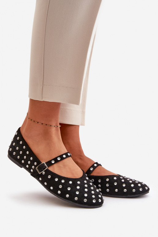 Decorated Ballerinas With Strap Eco Suede Black Tirilissa Decorated Ballerinas With Strap Eco Suede Black Tirilissa