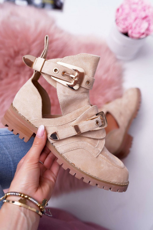 Lu Boo Beige Suede Boots With Cutouts Rock Girl