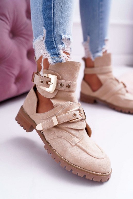 Lu Boo Beige Suede Boots With Cutouts Rock Girl