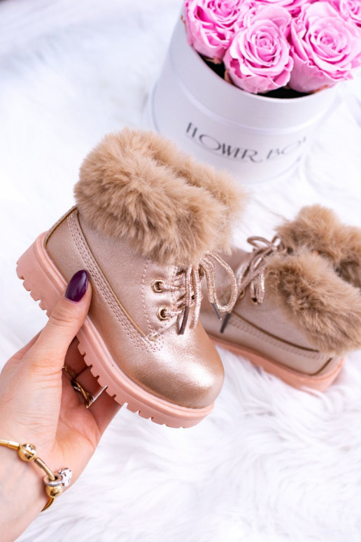 Warmed Children's Booties Trappers Pink Gold Fobos Warmed Children's Booties Trappers Pink Gold Fobos