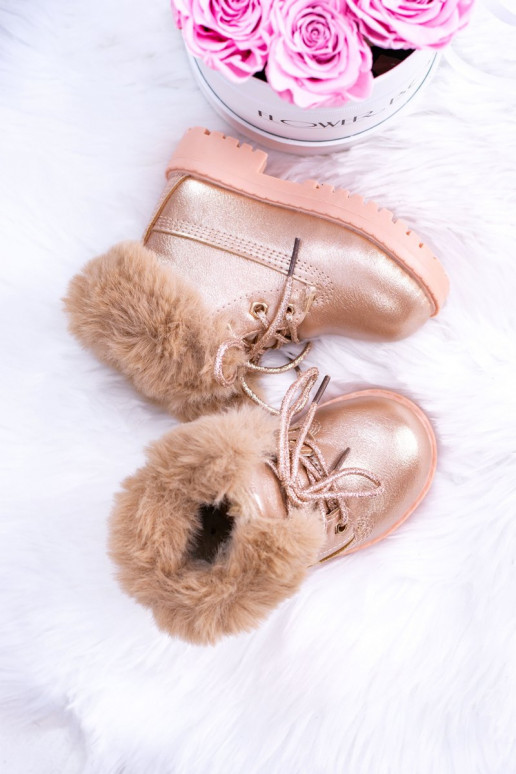 Warmed Children's Booties Trappers Pink Gold Fobos Warmed Children's Booties Trappers Pink Gold Fobos