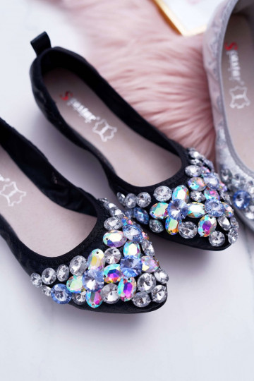 Leather Ballerinas with Stones Black Crystal 2