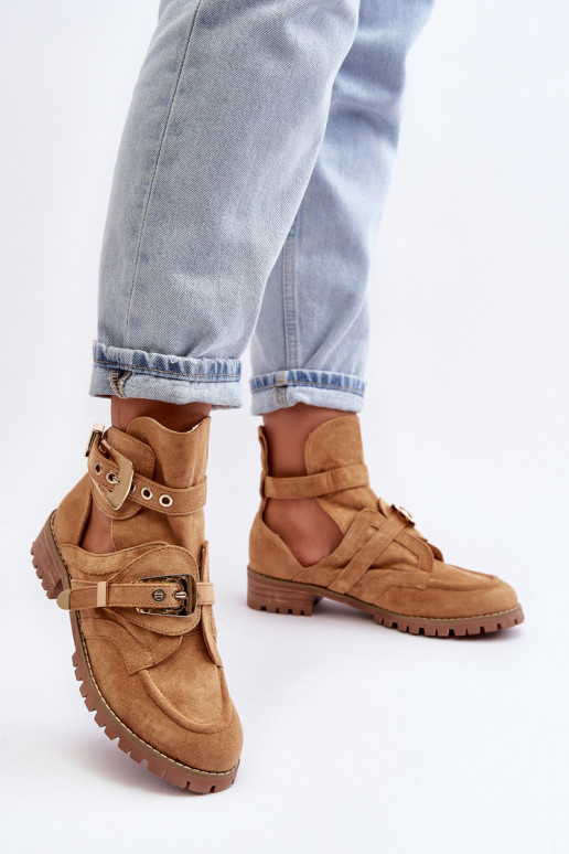 Lu Boo Suede Cutout Boots Camel Rock Girl
