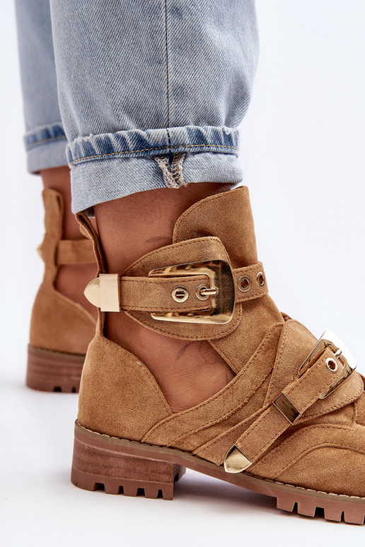 Lu Boo Suede Cutout Boots Camel Rock Girl