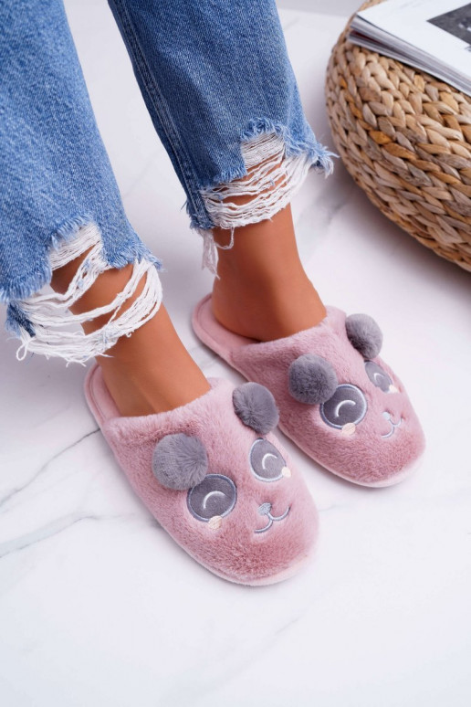 Women's Slippers With Fur Panda Dark Pink Fimeo
