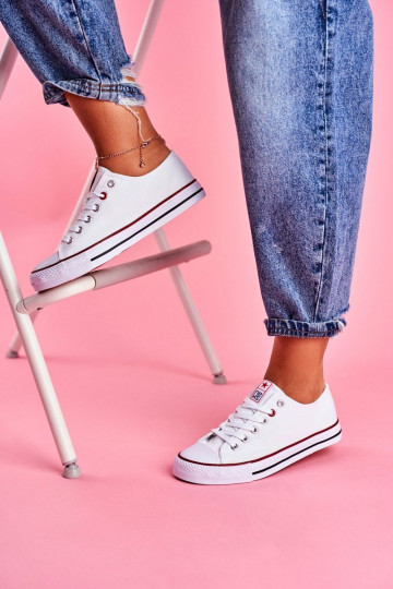 Women's Classic Sneakers White With Red Line Ecoma 2