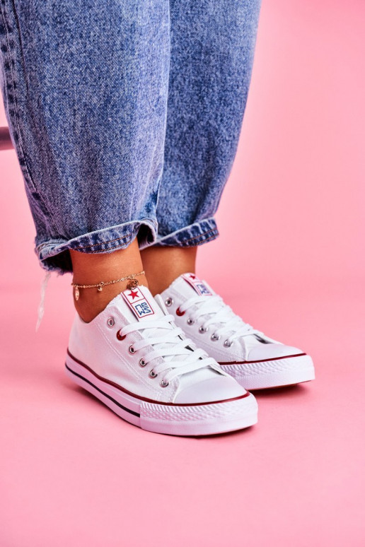 Women's Classic Sneakers White With Red Line Ecoma Women's Classic Sneakers White With Red Line Ecoma