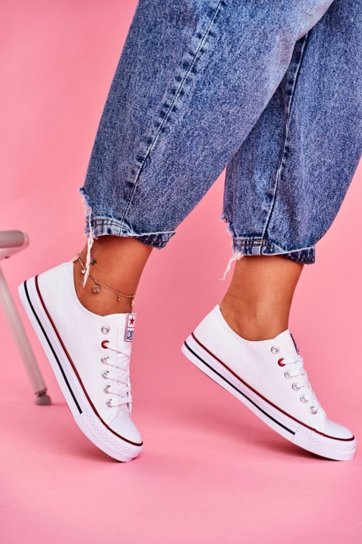 Women's Classic Sneakers White With Red Line Ecoma Women's Classic Sneakers White With Red Line Ecoma
