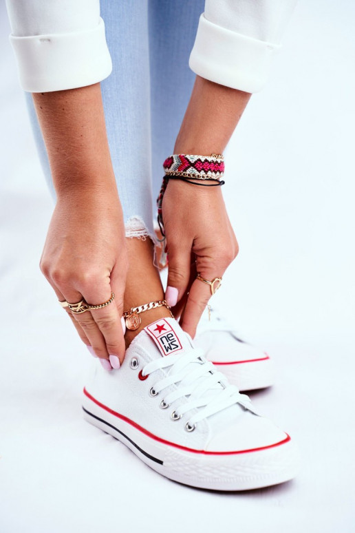 Women's Classic Sneakers White With Red Line Ecoma Women's Classic Sneakers White With Red Line Ecoma