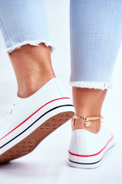 Women's Classic Sneakers White With Red Line Ecoma Women's Classic Sneakers White With Red Line Ecoma