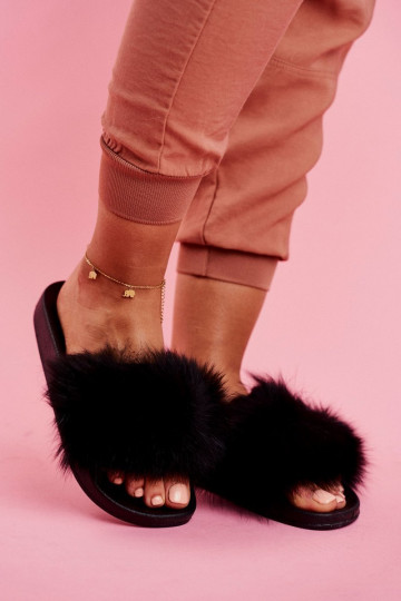 Women's Slides With Fur Black Belmondo 2