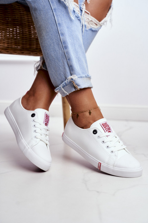 Women's Leather Sneakers Big Sta GG274005 White-Red Women's Leather Sneakers Big Sta GG274005 White-Red
