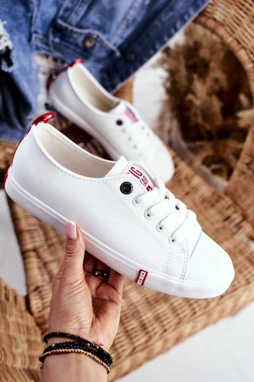 Women's Leather Sneakers Big Sta GG274005 White-Red Women's Leather Sneakers Big Sta GG274005 White-Red