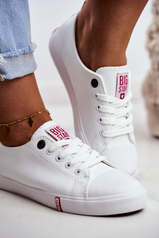 Women's Leather Sneakers Big Sta GG274005 White-Red Women's Leather Sneakers Big Sta GG274005 White-Red