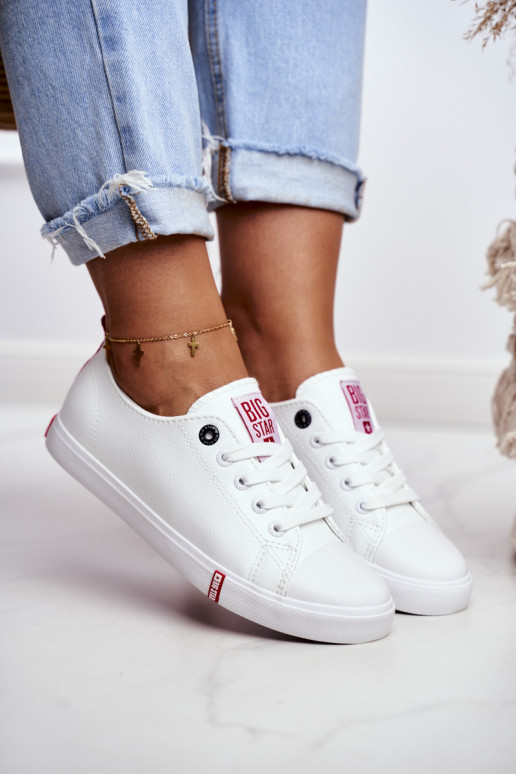 Women's Leather Sneakers Big Sta GG274005 White-Red Women's Leather Sneakers Big Sta GG274005 White-Red