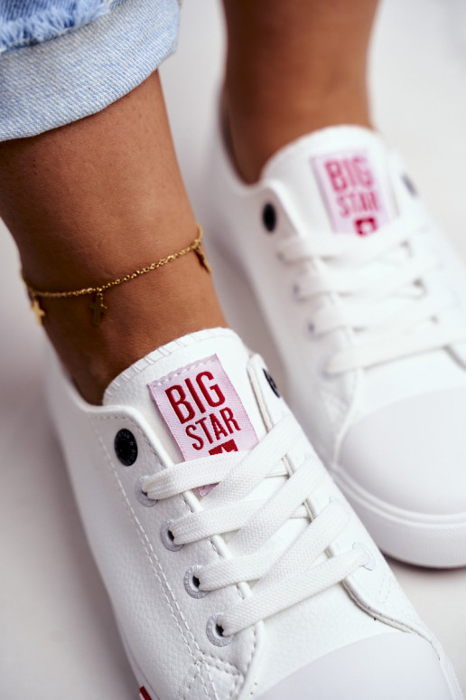 Women's Leather Sneakers Big Sta GG274005 White-Red Women's Leather Sneakers Big Sta GG274005 White-Red