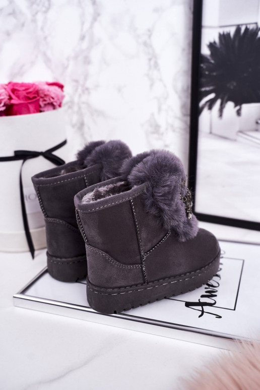 Children's Snow Boots Insulated With Fur Suede Grey Amelia Children's Snow Boots Insulated With Fur Suede Grey Amelia