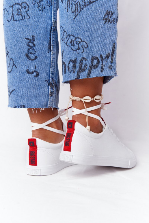 Women's Leather Sneakers With A Ribbon BIG STAR DD274685 White